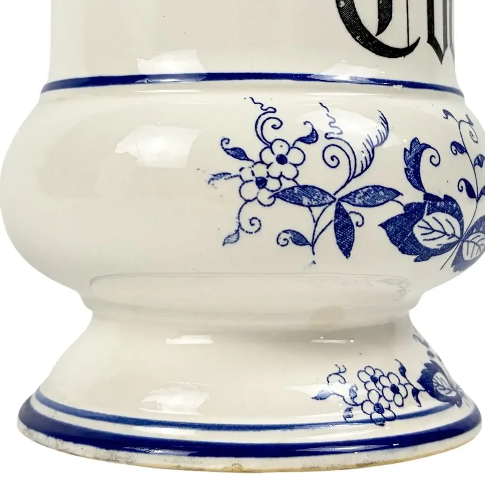 VTG Arnart Blue Onion Danube Ceramic Cookie Canister Jar w/Lid White Floral Blue